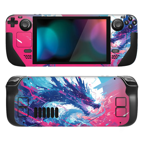 PlayVital Full Set Protective Skin Decal for Steam Deck LCD, Custom Stickers Vinyl Cover for Steam Deck OLED - Neon Dragoon - SDTM089