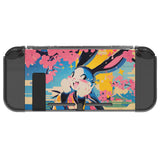 PlayVital Protective Case for NS, Soft TPU Slim Case Cover for NS Joycon Console with Colorful ABXY Direction Button Caps - Blossom POP Bunny - NTU6044G2