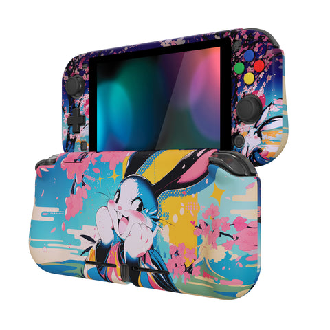 PlayVital ZealProtect Protective Case for Nintendo Switch Lite, Hard Shell Ergonomic Grip Cover for Switch Lite w/Screen Protector & Thumb Grip Caps & Button Caps - Blossom POP Bunny - PSLYR008