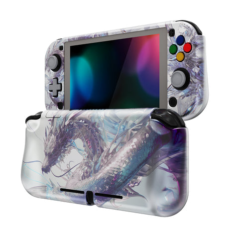 PlayVital ZealProtect Protective Case for Nintendo Switch Lite, Hard Shell Ergonomic Grip Cover for Switch Lite w/Screen Protector & Thumb Grip Caps & Button Caps - Crystal Dragon - PSLYR013
