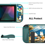 PlayVital ZealProtect Soft Protective Case for Nintendo Switch, Flexible Cover for Switch with Tempered Glass Screen Protector & Thumb Grips & ABXY Direction Button Caps - Camping Bunnies - RNSYV6058