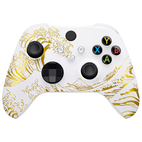 eXtremeRate The Great GOLDEN Wave Off Kanagawa - White Replacement Part Faceplate, Soft Touch Grip Housing Shell Case for Xbox Series S & Xbox Series X Controller Accessories - Controller NOT Included - FX3T189