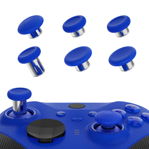 eXtremeRate 6 in 1 Metal Replacement Thumbsticks for Xbox Elite Series 2 Controller, Blue & Metallic Silver Swappable Magnetic Analog Stick Joystick Caps for Xbox Elite 2 Core Controller (Model 1797) - IL805