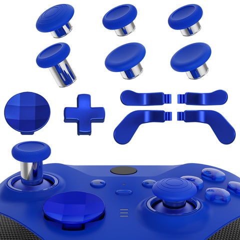 eXtremeRate 13 in 1 Component Pack Kit for Xbox Elite Series 2 Controller, 6 Metal Thumbsticks & Adjustment Tool, 2 D-Pads, 4 Paddles for Xbox Elite Series 2 Core Controller - Blue & Metallic Silver - IL906