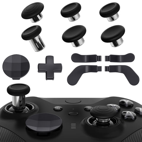 eXtremeRate 13 in 1 Component Pack Kit for Xbox Elite Series 2 Controller, 6 Metal Thumbsticks & Adjustment Tool, 2 D-Pads, 4 Paddles for Xbox Elite Series 2 Core Controller - Black &MetallicSilver - IL901
