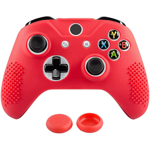 eXtremeRate Soft Red Silicone Controller Cover Grips Caps Protective Case for Xbox One S for Xbox One X -XBOWP0039GC