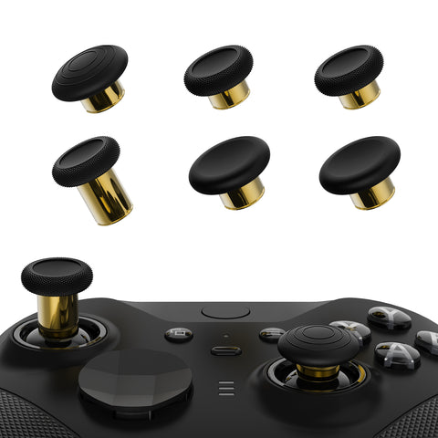 eXtremeRate 6 in 1 Metal Replacement Thumbsticks for Xbox Elite Series 2 Controller, Black & Metallic Hero Gold Swappable Magnetic Analog Stick Joystick Caps for Xbox Elite 2 Core Controller (Model 1797) - IL803