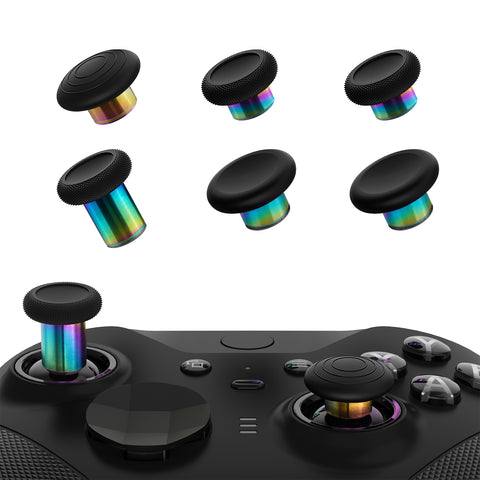 eXtremeRate 6 in 1 Metal Replacement Thumbsticks for Xbox Elite Series 2 Controller, Black & Metallic Rainbow Aura Blue & Purple Swappable Magnetic Analog Stick Joystick Caps for Xbox Elite 2 Core Controller (Model 1797) - IL804