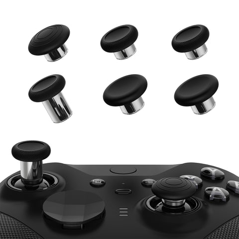 eXtremeRate 6 in 1 Metal Replacement Thumbsticks for Xbox Elite Series 2 Controller, Black & Metallic Silver Swappable Magnetic Analog Stick Joystick Caps for Xbox Elite 2 Core Controller (Model 1797) - IL801