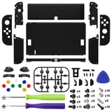 eXtremeRate Black Full Set Shell for Nintendo Switch OLED, Replacement Console Back Plate & Kickstand, NS Joycon Handheld Controller Housing & Buttons for Nintendo Switch OLED - AQUSOP001