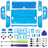eXtremeRate Crystal Clear Blue Full Set Shell for Nintendo Switch OLED, Replacement Console Back Plate & Kickstand, NS Joycon Handheld Controller Housing & Buttons for Nintendo Switch OLED - AQUSOP009