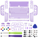 eXtremeRate Crystal Clear Atomic Purple Full Set Shell for Nintendo Switch OLED, Replacement Console Back Plate & Kickstand, NS Joycon Handheld Controller Housing & Buttons for Nintendo Switch OLED - AQUSOP010