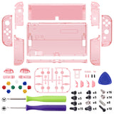 eXtremeRate Crystal Cherry Pink Full Set Shell for Nintendo Switch OLED, Replacement Console Back Plate & Kickstand, NS Joycon Handheld Controller Housing & Buttons for Nintendo Switch OLED - AQUSOP012