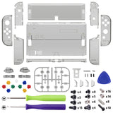 eXtremeRate Crystal Clear Black Full Set Shell for Nintendo Switch OLED, Replacement Console Back Plate & Kickstand, NS Joycon Handheld Controller Housing & Buttons for Nintendo Switch OLED - AQUSOP014