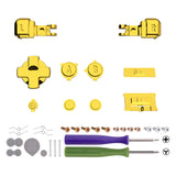 eXtremeRate Chrome Gold Glossy Custom Full Set Buttons for Gameboy Advance SP, Replacement A B L R Button Power On Off Volume Button D-pad Key for GBA SP Console - Console NOT Included - ASPJ301