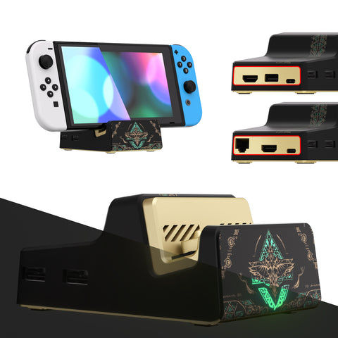 eXtremeRate AiryDocky DIY Kit Glow in Dark - Totem of Kingdom Black Replacement Case for Nintendo Switch Dock, Redesigned Portable Mini Dock Shell Cover for Nintendo Switch OLED - Shells Only, Dock & Circuit Board NOT Included - LLNST002