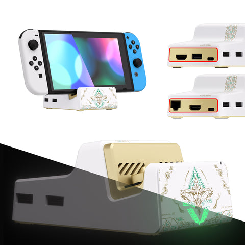 eXtremeRate AiryDocky DIY Kit Glow in Dark - Totem of Kingdom White Replacement Case for Nintendo Switch Dock, Redesigned Portable Mini Dock Shell Cover for Nintendo Switch OLED - Shells Only, Dock & Circuit Board NOT Included - LLNST001