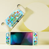 PlayVital ZealProtect Soft Protective Case for Switch OLED, Flexible Protector Joycon Grip Cover for Switch OLED with Thumb Grip Caps & ABXY Direction Button Caps - Blocks Adventure - XSOYV6042