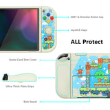 PlayVital ZealProtect Soft Protective Case for Switch OLED, Flexible Protector Joycon Grip Cover for Switch OLED with Thumb Grip Caps & ABXY Direction Button Caps - Blocks Adventure - XSOYV6042