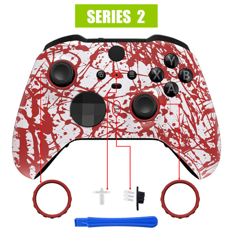 eXtremeRate Blood Patterned Faceplate Cover, Soft Touch Front Housing Shell Case Replacement Kit for Xbox One Elite Series 2 Controller Model 1797 and Core Model 1797 and Core Model 1797 - Thumbstick Accent Rings Included - ELS211