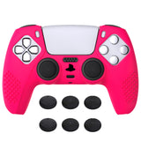 PlayVital 3D Studded Bright Pink Ergonomic Soft Controller Silicone Case Grips for PS5, Rubber Protector Skins with 6 Clear White Thumbstick Caps for PS5 Controller – Compatible with Charging Station - TDPF025