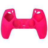 PlayVital 3D Studded Bright Pink Ergonomic Soft Controller Silicone Case Grips for PS5, Rubber Protector Skins with 6 Clear White Thumbstick Caps for PS5 Controller – Compatible with Charging Station - TDPF025