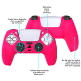 PlayVital 3D Studded Bright Pink Ergonomic Soft Controller Silicone Case Grips for PS5, Rubber Protector Skins with 6 Clear White Thumbstick Caps for PS5 Controller – Compatible with Charging Station - TDPF025