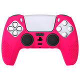PlayVital 3D Studded Bright Pink Ergonomic Soft Controller Silicone Case Grips for PS5, Rubber Protector Skins with 6 Clear White Thumbstick Caps for PS5 Controller – Compatible with Charging Station - TDPF025