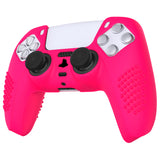 PlayVital 3D Studded Bright Pink Ergonomic Soft Controller Silicone Case Grips for PS5, Rubber Protector Skins with 6 Clear White Thumbstick Caps for PS5 Controller – Compatible with Charging Station - TDPF025