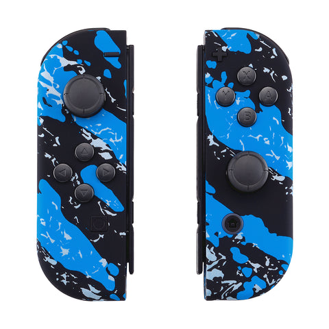 eXtremeRate Soft Touch Grip Blue Coating Splash Patterned Joycon Handheld Controller Housing with Full Set Buttons, DIY Replacement Shell Case for NS Switch JoyCon & OLED JoyCon - Console Shell NOT Included - CS205