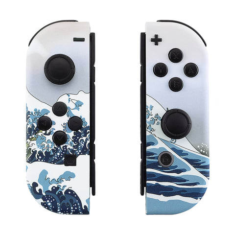 eXtremeRate The Great Wave Patterned Joycon Handheld Controller Housing with Full Set Buttons, Soft Touch Grip DIY Replacement Shell Case for NS Switch JoyCon & OLED JoyCon - Console Shell NOT Included - CT106
