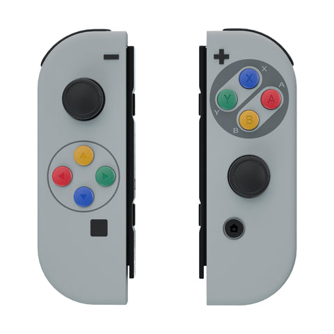 eXtremeRate Soft Touch Grip SFC SNES Classic EU Style Joycon Handheld Controller Housing with Coloful Buttons, DIY Replacement Shell Case for NS Switch JoyCon & OLED JoyCon – Joycon and Console NOT Included - CT118