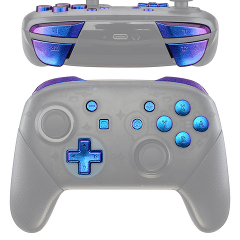 eXtremeRate Purple Blue Chameleon Repair ABXY D-pad Keys ZR ZL L R Buttons for Nintendo Switch Pro Controller, Glossy DIY Replacement Full Set Buttons with Tools for Nintendo Switch Pro - Controller NOT Included - KRP301