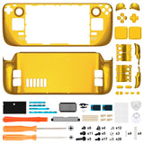 eXtremeRate Replacement Chrome Gold Full Set Shell with Buttons for Steam Deck LCD - QESDD001