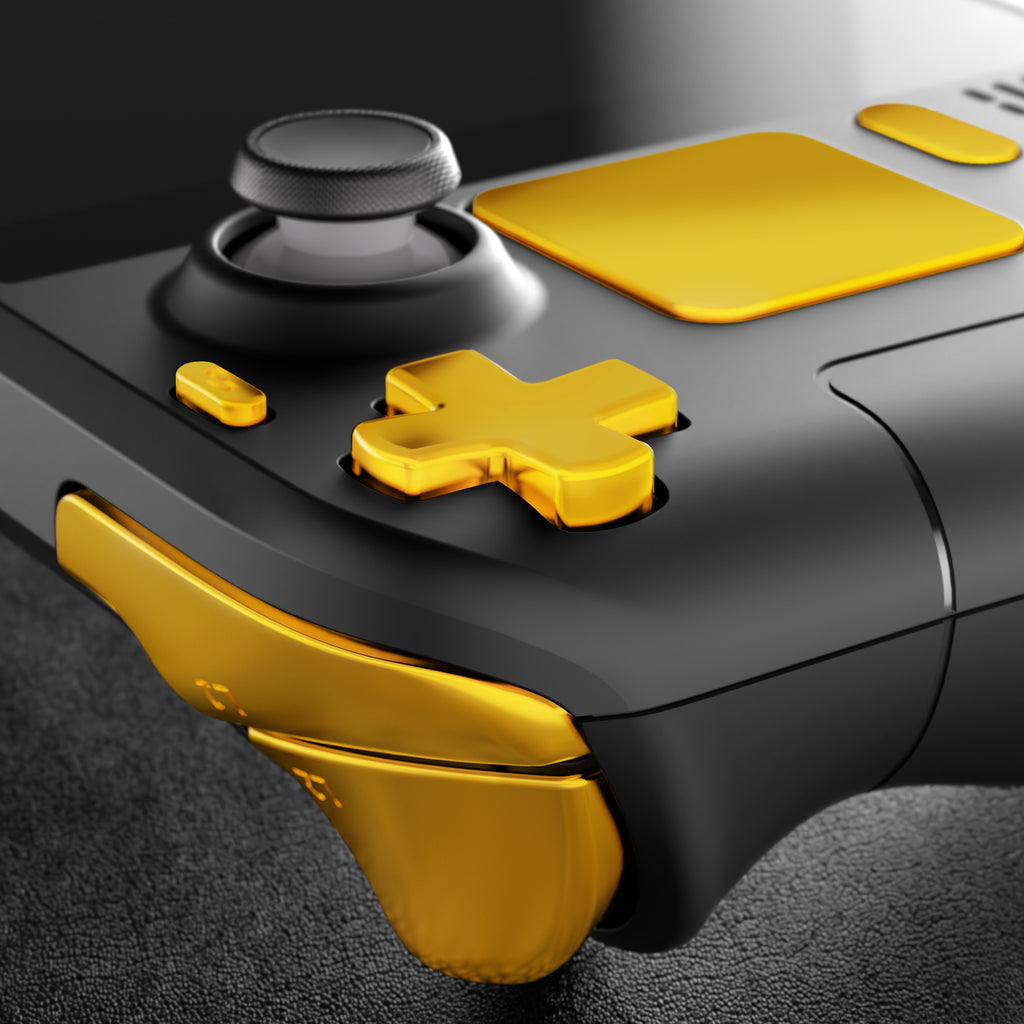 eXtremeRate Chrome Gold Replacement Full Set Buttons for Steam Deck Console GamingCobra