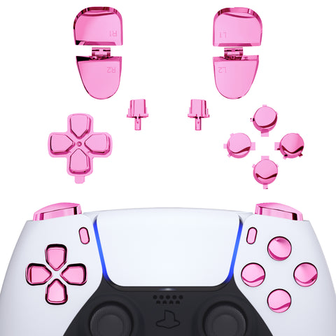 eXtremeRate Replacement D-pad R1 L1 R2 L2 Triggers Share Options Face Buttons, Chrome Pink Full Set Buttons Compatible with ps5 Controller BDM-030 - Controller NOT Included - JPF2007G3