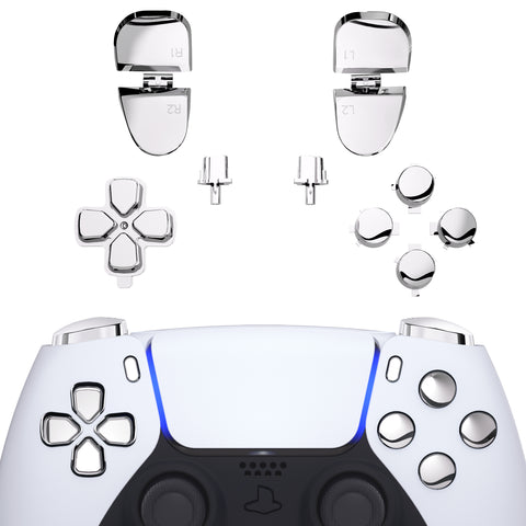 eXtremeRate Replacement D-pad R1 L1 R2 L2 Triggers Share Options Face Buttons, Chrome Silver Full Set Buttons Compatible with ps5 Controller BDM-030/040 - Controller NOT Included - JPF2002G3