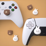 PlayVital Chubby Bear & Smiley Bunny Cute Thumb Grip Caps for PS5/4 Controller, Silicone Analog Stick Caps Cover for Xbox Series X/S, Thumbstick Caps for Switch Pro Controller - PJM3029