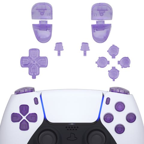 eXtremeRate Replacement D-pad R1 L1 R2 L2 Triggers Share Options Face Buttons, Clear Atomic Purple Full Set Buttons Compatible with ps5 Controller BDM-030/040 - Controller NOT Included - JPF3005G3