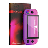 PlayVital Customized Protective Grip Case for NS Switch Lite, Clear Atomic Purple Rose Red Hard Cover Protector for NS Switch Lite - 1 x Black Border Tempered Glass Screen Protector Included - YYNLP007