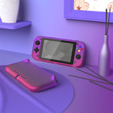 PlayVital Customized Protective Grip Case for NS Switch Lite, Clear Atomic Purple Rose Red Hard Cover Protector for NS Switch Lite - 1 x Black Border Tempered Glass Screen Protector Included - YYNLP007