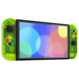 eXtremeRate Clear Lime Green Custom Full Set Shell for Nintendo Switch OLED, DIY Replacement Console Back Plate & Kickstand, NS Joycon Handheld Controller Housing with Colorful Buttons for Nintendo Switch OLED - QNSOM5008