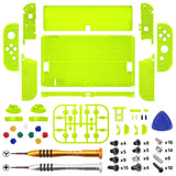 eXtremeRate Clear Lime Green Custom Full Set Shell for Nintendo Switch OLED, DIY Replacement Console Back Plate & Kickstand, NS Joycon Handheld Controller Housing with Colorful Buttons for Nintendo Switch OLED - QNSOM5008