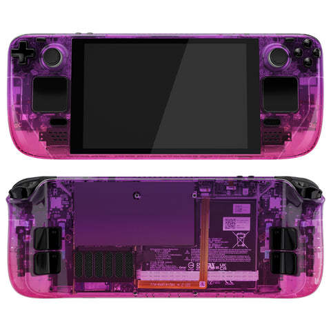 eXtremeRate Replacement Gradient Translucent Purple Rose Red Full Set Shell with Buttons for Steam Deck LCD - QESDP009