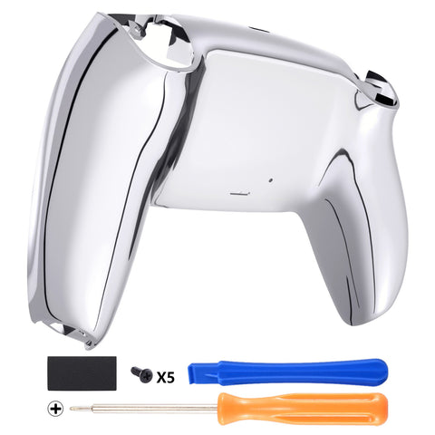 eXtremeRate Chrome Silver Glossy Custom Back Housing Bottom Shell Compatible with ps5 Controller, Replacement Back Shell Cover Compatible with ps5 Controller - DPFD4002