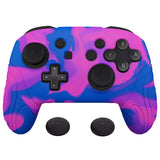 PlayVital Samurai Edition Ergonomic Silicone Skin Protective Case for Nintendo Switch Pro Controller, Soft Anti-slip Controller Grip Protector for Nintendo Switch Pro with Thumb Grip Caps - Pink & Purple & Blue- EBNPP005