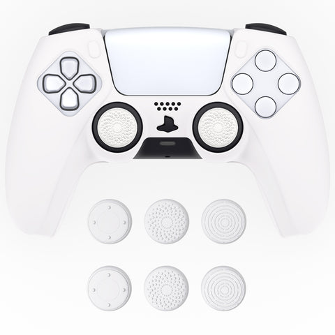 PlayVital Pure Series Dockable Model Anti-Slip Silicone Cover Skin for ps5 Controller, Soft Rubber Grip Case for ps5 Wireless Controller Fits with Charging Station with 6 Thumb Grip Caps - White - EKPFP002