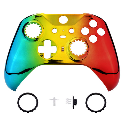 eXtremeRate Replacement Front Housing Shell Case for Xbox One Elite Series 2 & Elite 2 Core Controller (Model 1797) - Chrome Cyan Gold Red Glossy - ELD409