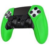 PlayVital Ninja Edition Anti-Slip Half-Covered Silicone Cover Skin for ps5 Edge Controller, Ergonomic Protector Soft Rubber Case for ps5 Edge Wireless Controller with Thumb Grip Caps - Green - EYPFP009