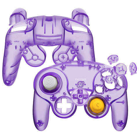 eXtremeRate Clear Atomic Purple Replacement Faceplate Backplate with Buttons for Nintendo GameCube Controller - GCNM5001